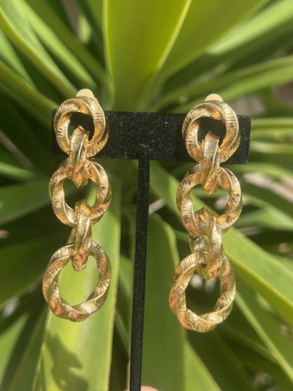 GIVENCHY Paris New York Couture Gold Hoop Textured Link EARRINGS - Picture 2 of 12